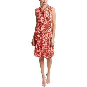 CAbi Dress Womens M Brushstroke MIDI Button Sleeveless Collared pleated career